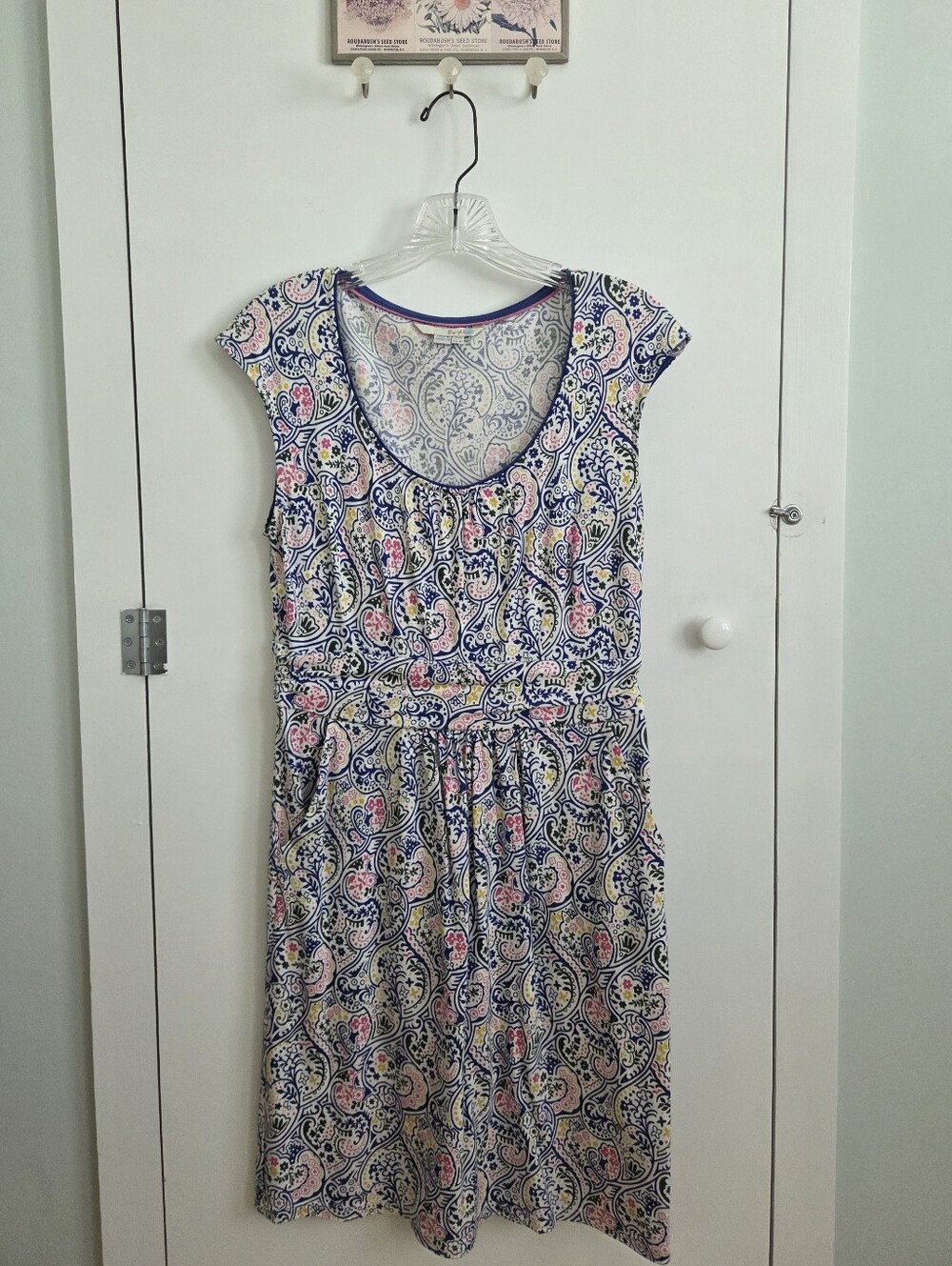 Boden 6P Margot Blue Paisley Cap Sleeve Pockets Modal/Cotton Dress Resort